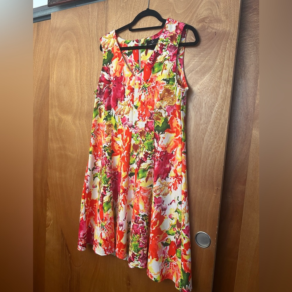 Ronni Nicole Orange Pink Sleeveless Midi Sundress Sz 16